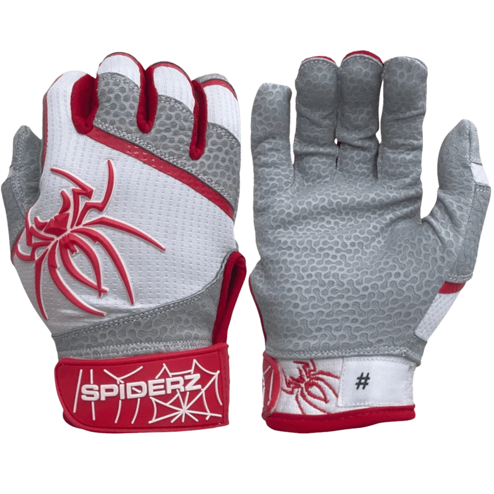 2022 Spiderz PRO Model Batting Gloves: White/Red 1 2022 Spiderz PRO Model Batting Gloves: White/Red