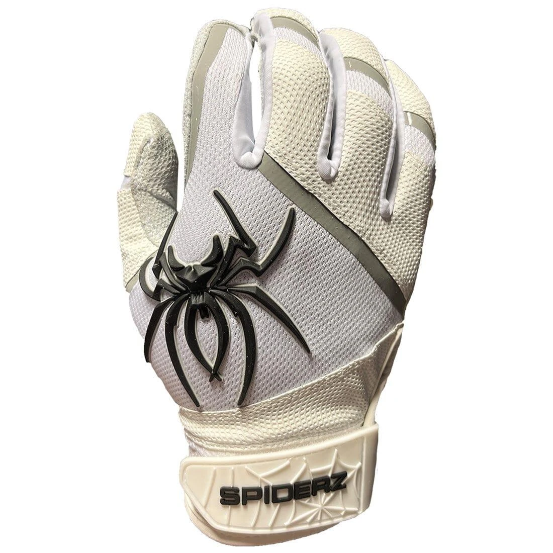 2023 Spiderz Pro Model Batting Gloves: White/Black/Silver 2 2023 Spiderz Pro Model Batting Gloves: White/Black/Silver - Image 2