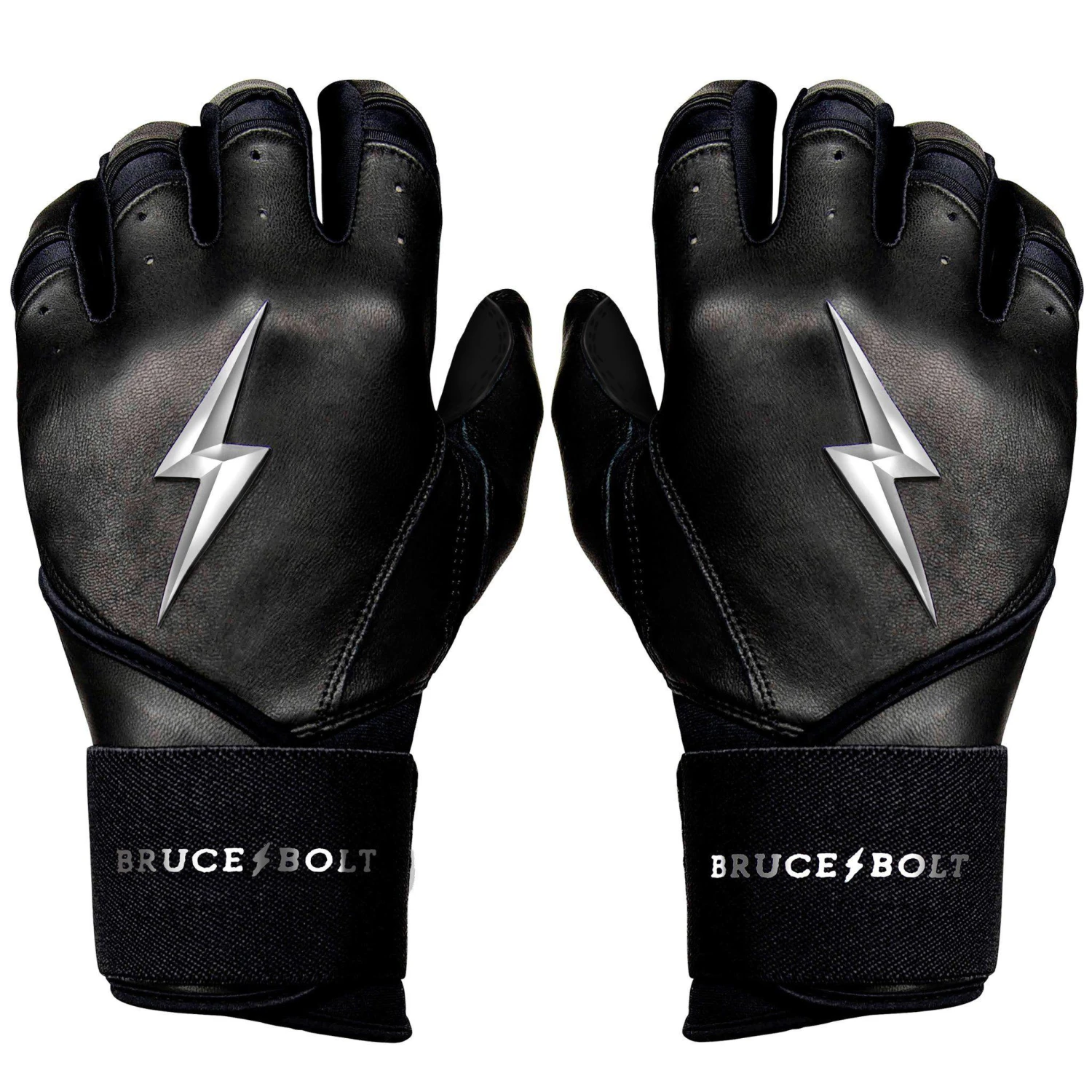 Bruce Bolt PREMIUM PRO Chrome Series Long Cuff Batting Gloves: Black 1 Bruce Bolt PREMIUM PRO Chrome Series Long Cuff Batting Gloves: Black