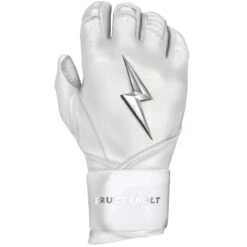 Bruce Bolt PREMIUM PRO Chrome Series Long Cuff Batting Gloves: White -Baseball Gear Store LC CHRW RIGHT