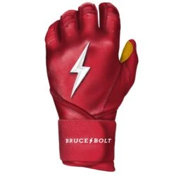 Bruce Bolt PREMIUM PRO Long Cuff Batting Gloves: Red -Baseball Gear Store LC REDG LEFT