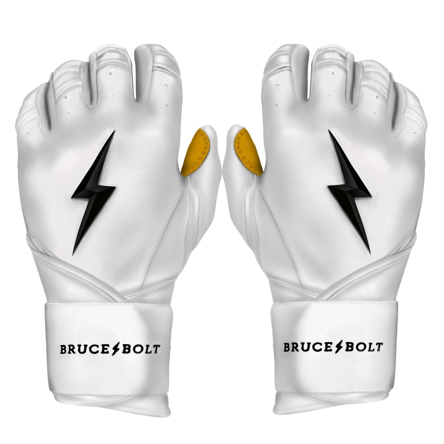 Bruce Bolt PREMIUM PRO Long Cuff Batting Gloves: White 1 Bruce Bolt PREMIUM PRO Long Cuff Batting Gloves: White