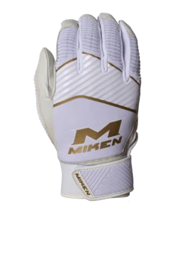 Miken Softball MK7X Adult White And Gold Batting Gloves: MBGGLD-WHT -Baseball Gear Store MBGGLDwhite3