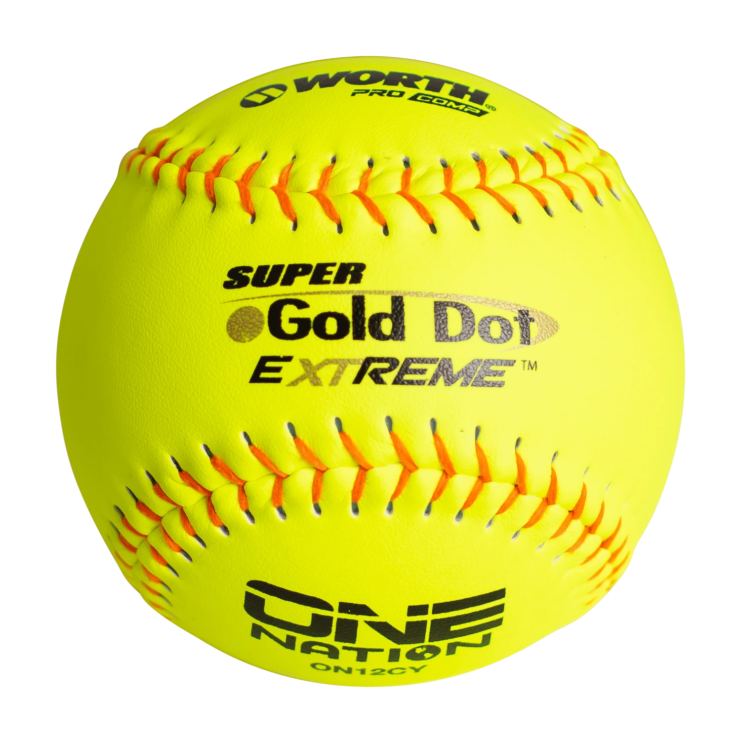 Worth 12" One Nation Super Gold Dot Extreme Slowpitch Softballs (One Dozen): ON12CY 1 Worth 12" One Nation Super Gold Dot Extreme Slowpitch Softballs (One Dozen): ON12CY