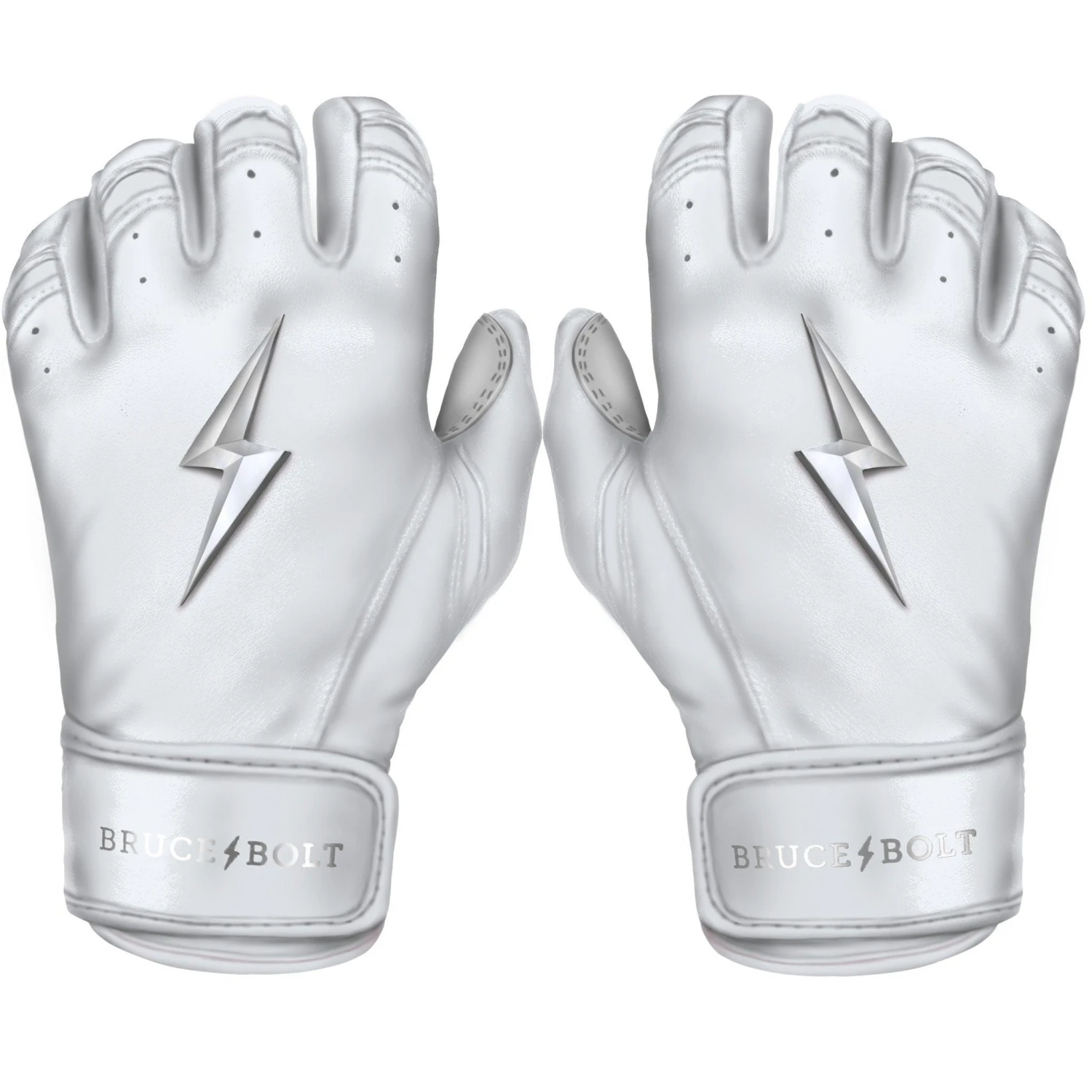 Bruce Bolt PREMIUM PRO Chrome Series Short Cuff Batting Gloves: White 1 Bruce Bolt PREMIUM PRO Chrome Series Short Cuff Batting Gloves: White