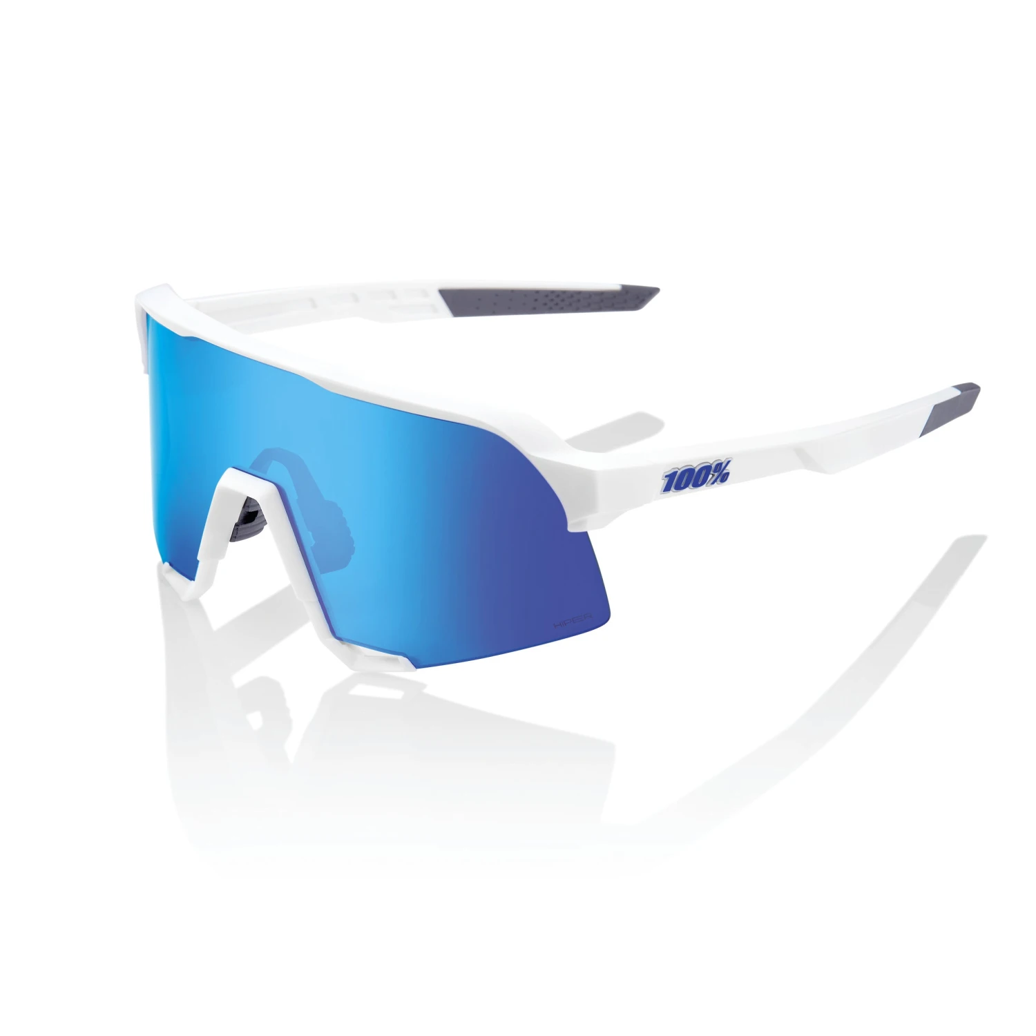 100% S3 Sunglasses Matte White - HiPER Blue Multilayer Mirror Lens 1 100% S3 Sunglasses Matte White - HiPER Blue Multilayer Mirror Lens