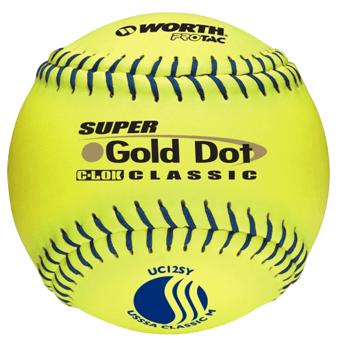 Worth 12" USSSA Super Gold Dot Classic M Softballs (Dozen): UC12SY 1 Worth 12" USSSA Super Gold Dot Classic M Softballs (Dozen): UC12SY