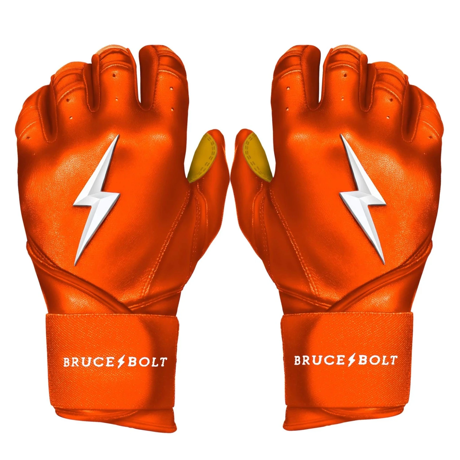 Bruce Bolt PREMIUM PRO Long Cuff Batting Gloves: Orange 1 Bruce Bolt PREMIUM PRO Long Cuff Batting Gloves: Orange